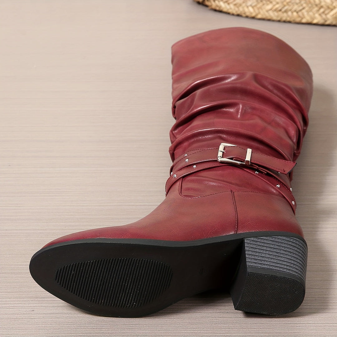 Ragnhild | Women's Knee High Slouch Boots with Buckle