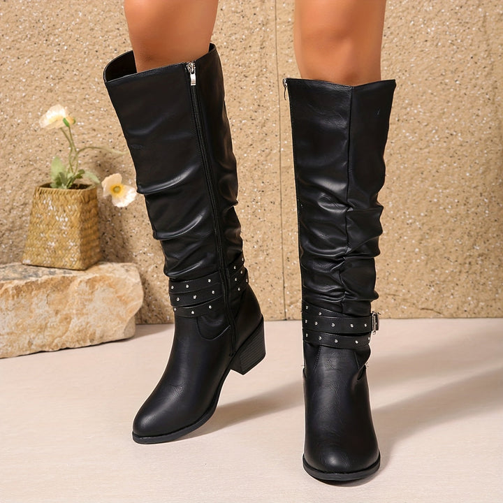 Ragnhild | Women's Knee High Slouch Boots with Buckle
