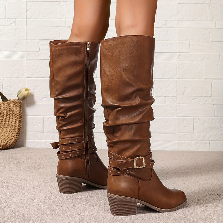 Ragnhild | Women's Knee High Slouch Boots with Buckle