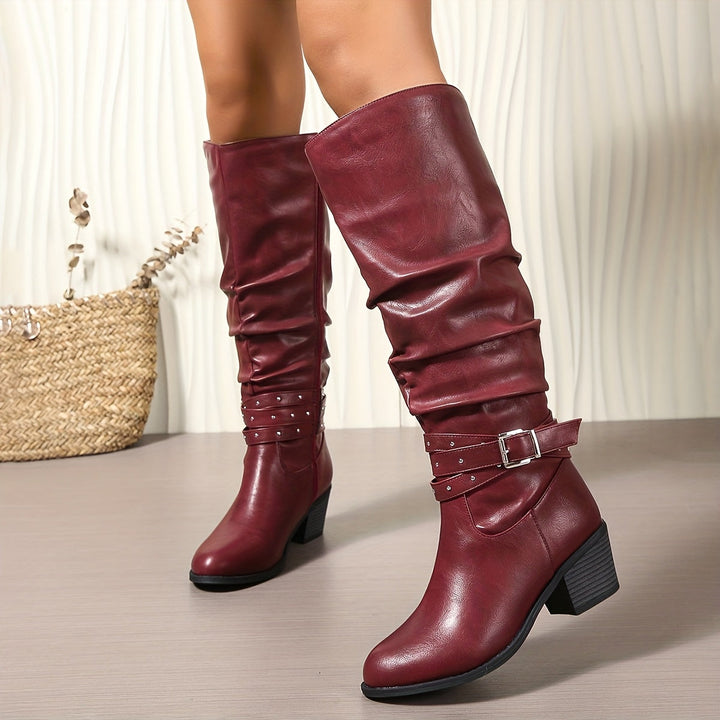 Ragnhild | Women's Knee High Slouch Boots with Buckle