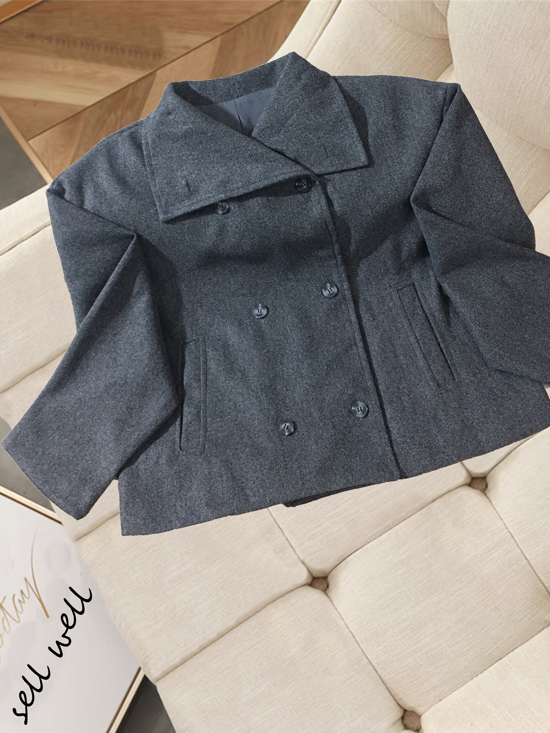 Short Wool Pea Coat for Women - Notch Lapel Double Breasted Jacket