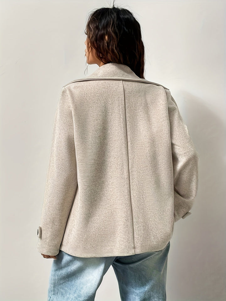 Beige Wool Pea Coat for Women - Double Breasted Relaxed Fit Coat