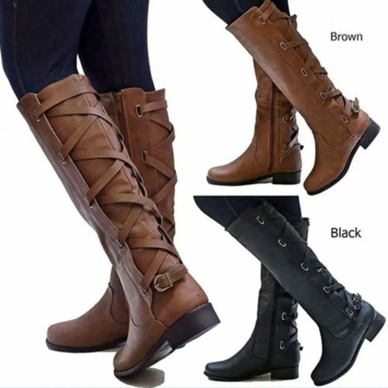 Kalinda | Women's Knee High Riding Boots with Buckles