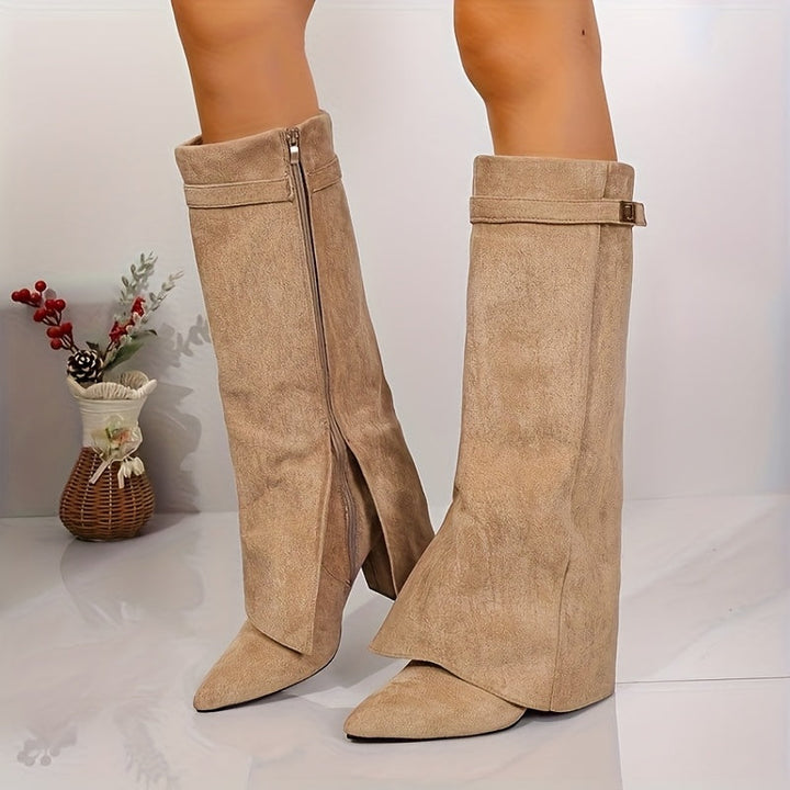 Talitha | Women's Knee High Suede-Look Block Heel Boots