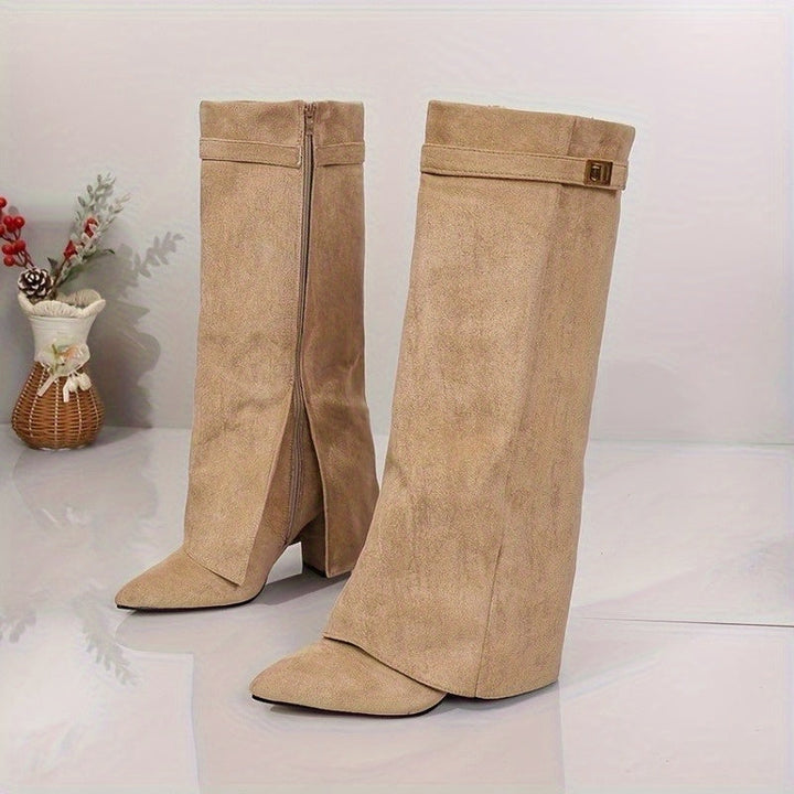 Talitha | Women's Knee High Suede-Look Block Heel Boots