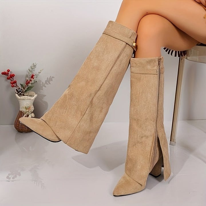 Talitha | Women's Knee High Suede-Look Block Heel Boots