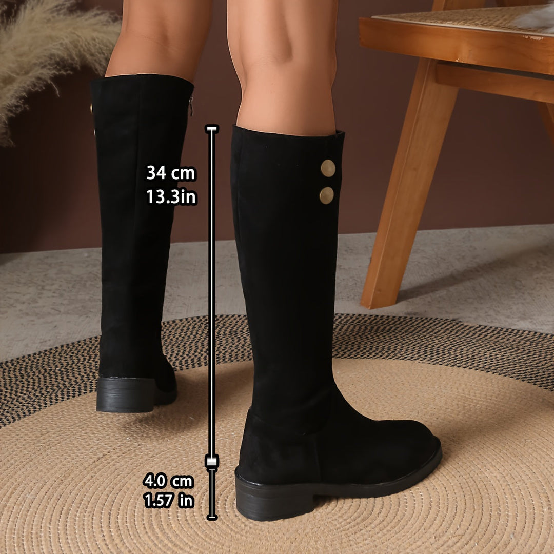 Halcyon | Women's Knee High Boots with Gold Button Detail