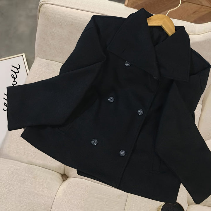 Short Wool Pea Coat for Women - Notch Lapel Double Breasted Jacket