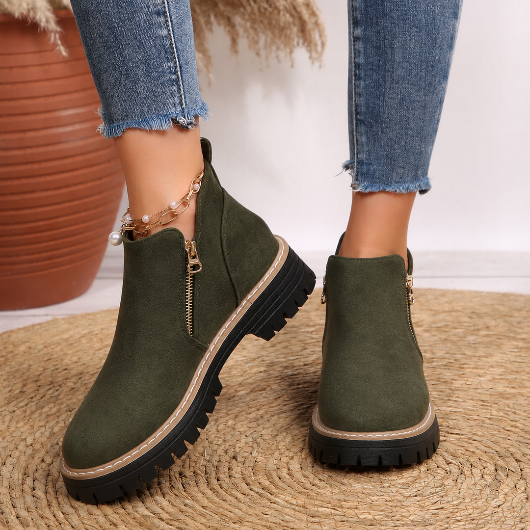 Comfort Ankle Boots for Women Side Zipper Cushioned Sole