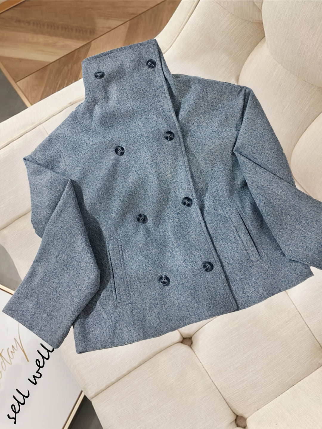 Short Wool Pea Coat for Women - Notch Lapel Double Breasted Jacket