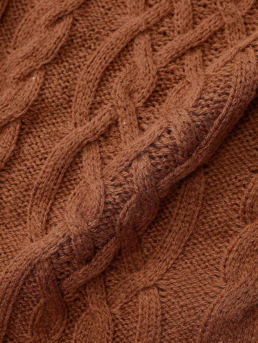 Chunky Cable Knit Roll Neck Jumper Dress for Women - cable texture detail