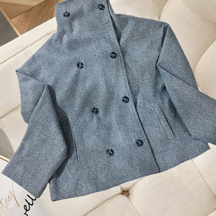Short Wool Pea Coat for Women - Notch Lapel Double Breasted Jacket