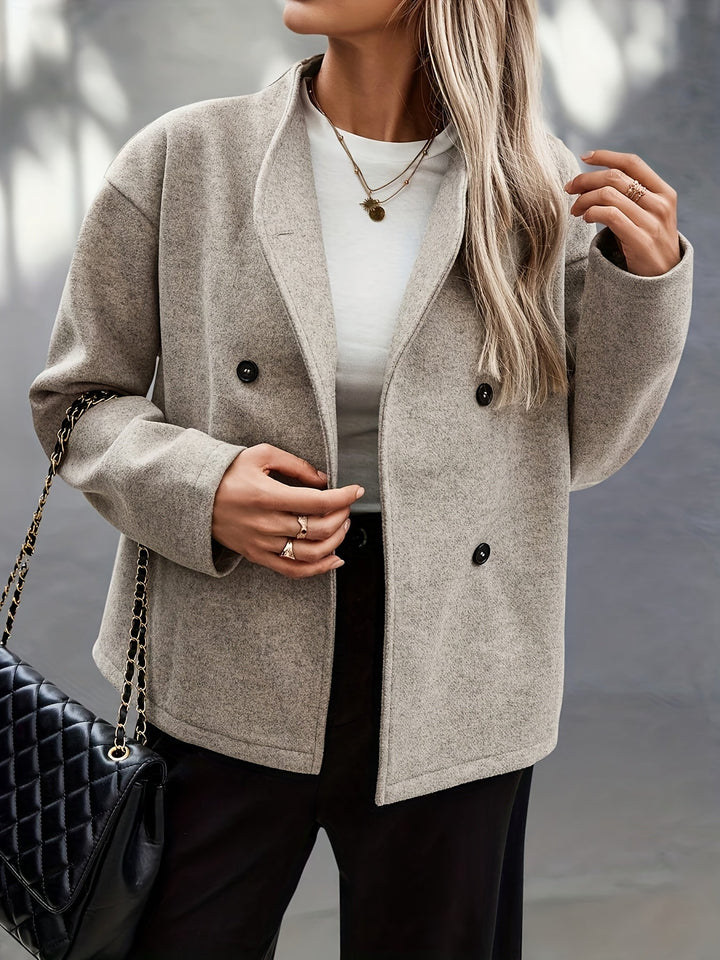 Apricot Wool Pea Coat for Women - Oversized Double Breasted Coat