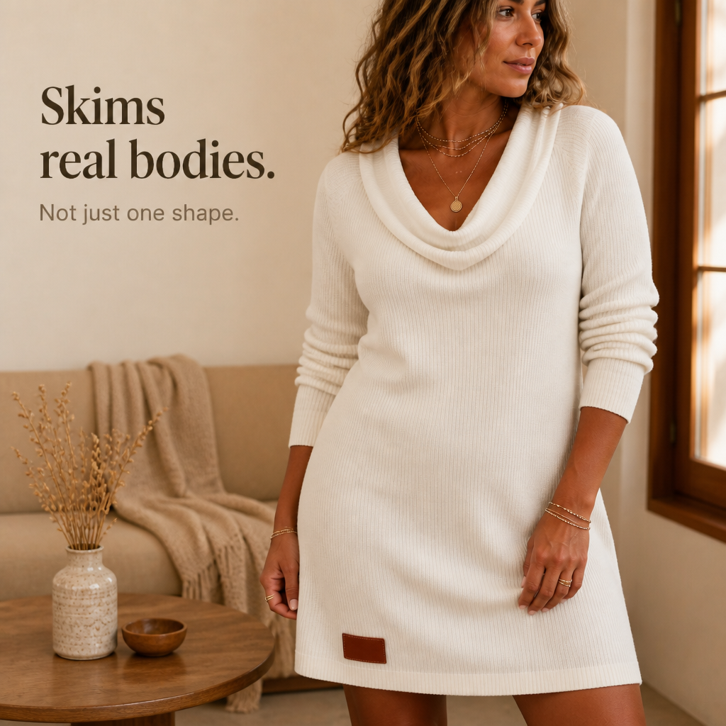 Cowl neck ribbed knit sweater dress for women