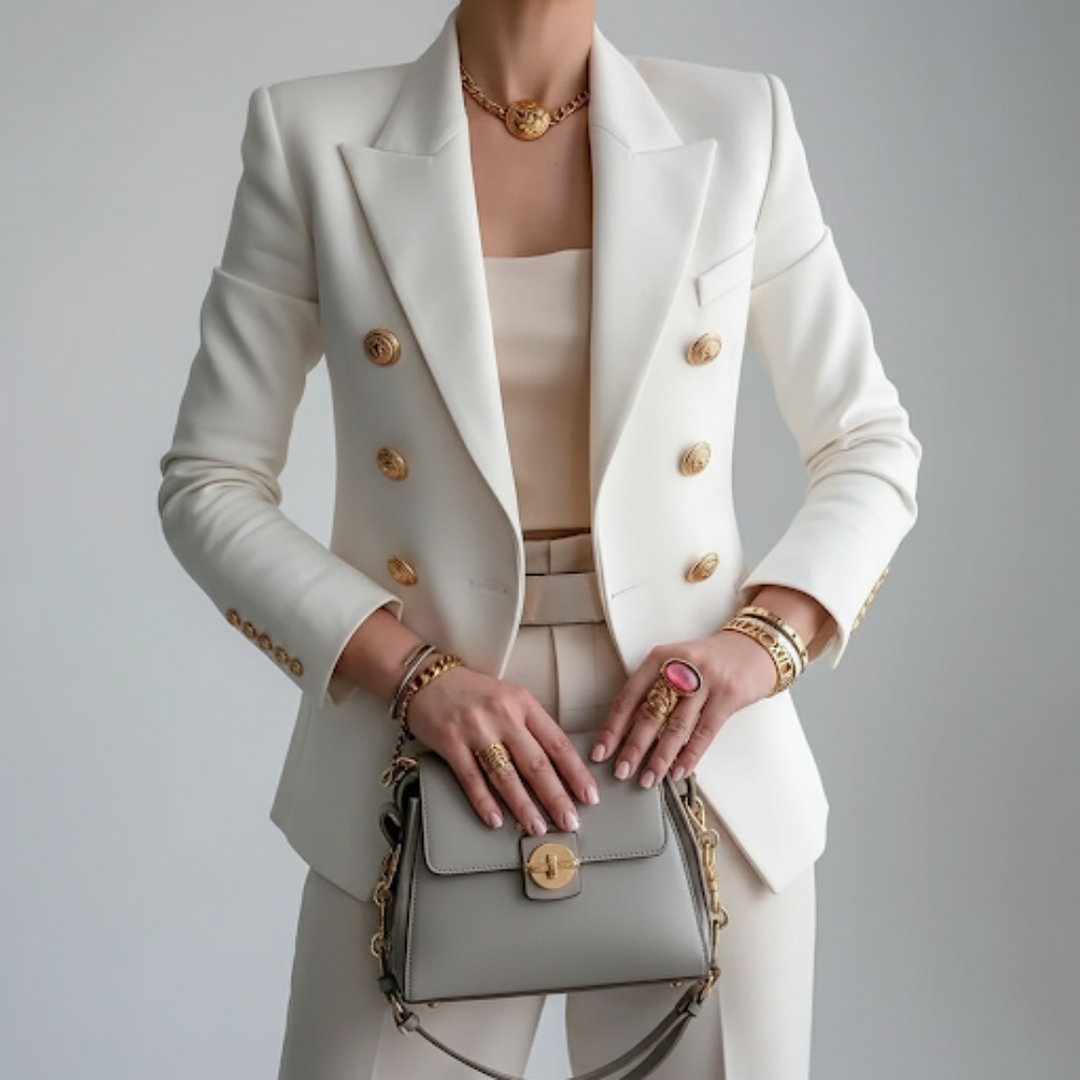 Double-breasted gold button blazer for women - view 1