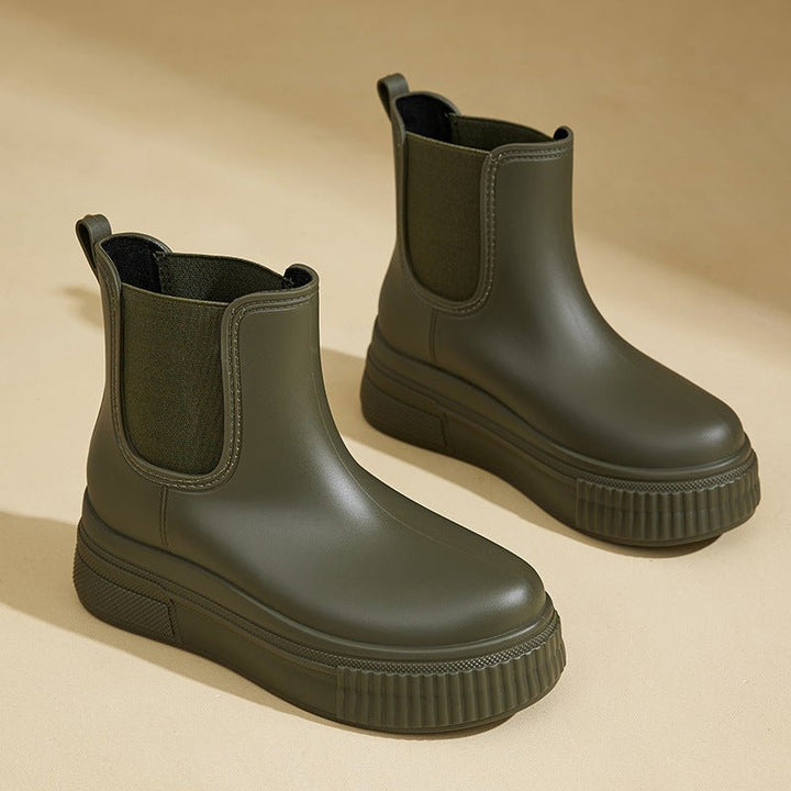 Waterproof Platform Chelsea Rain Boots for Women - Green