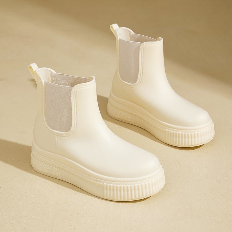 Waterproof Platform Chelsea Rain Boots for Women - White Stamped