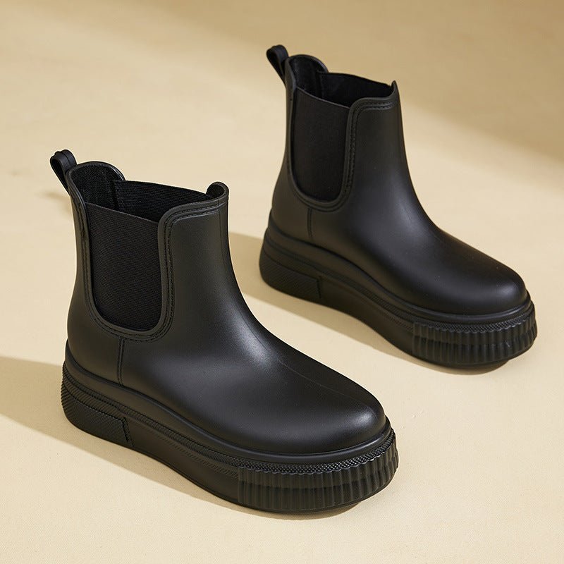 Waterproof Platform Chelsea Rain Boots for Women - Black