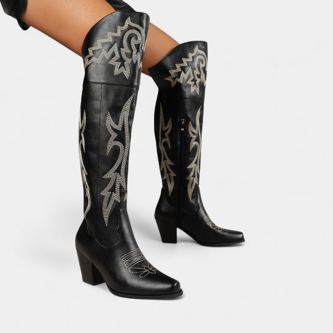 Women's over-the-knee embroidered cowboy boots - view 1