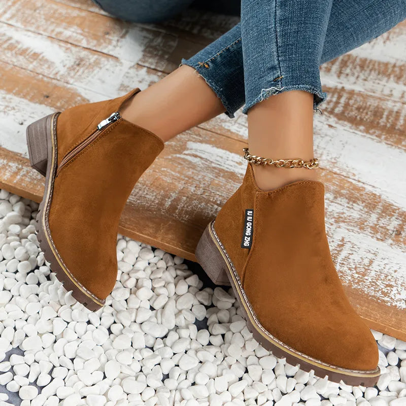 Thick Sole Ankle Boots for Women Side Zipper Platform