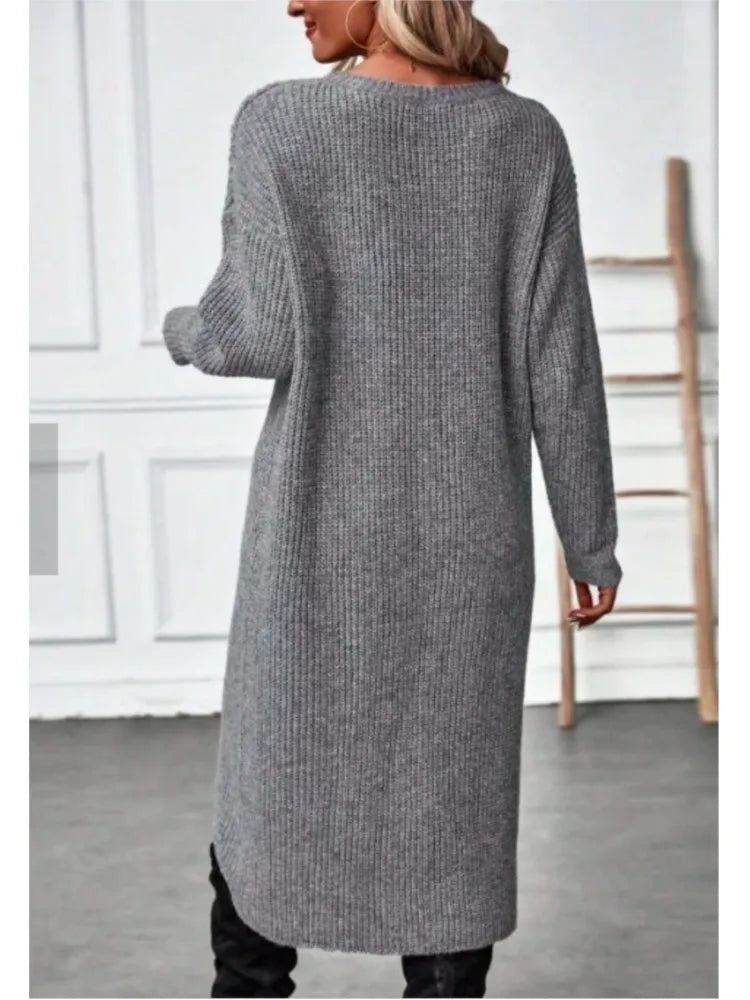 Crossover Hem Rib Knit Jumper Dress for Women - back view