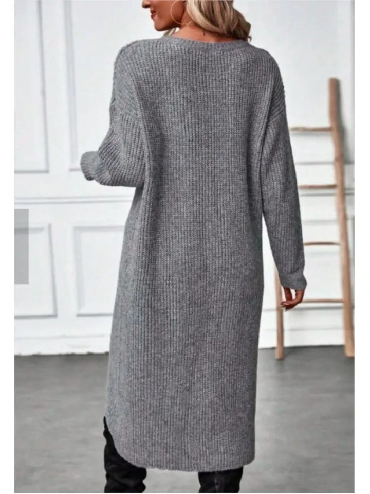Crossover Hem Rib Knit Jumper Dress for Women - back view