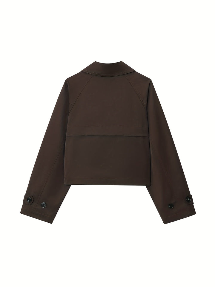 Coffee Brown Cropped Pea Coat for Women - Double Breasted Short Coat