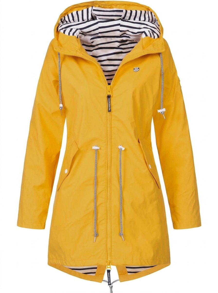 Striped Rain Jacket for Women - Hooded Lightweight Nylon Raincoat