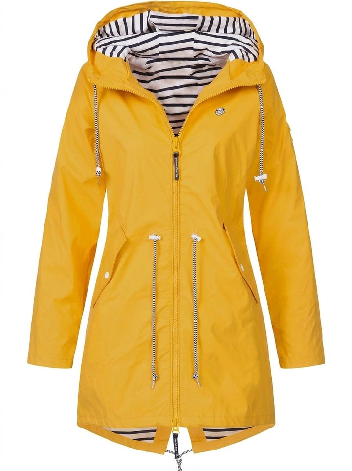 Striped Rain Jacket for Women - Hooded Lightweight Nylon Raincoat