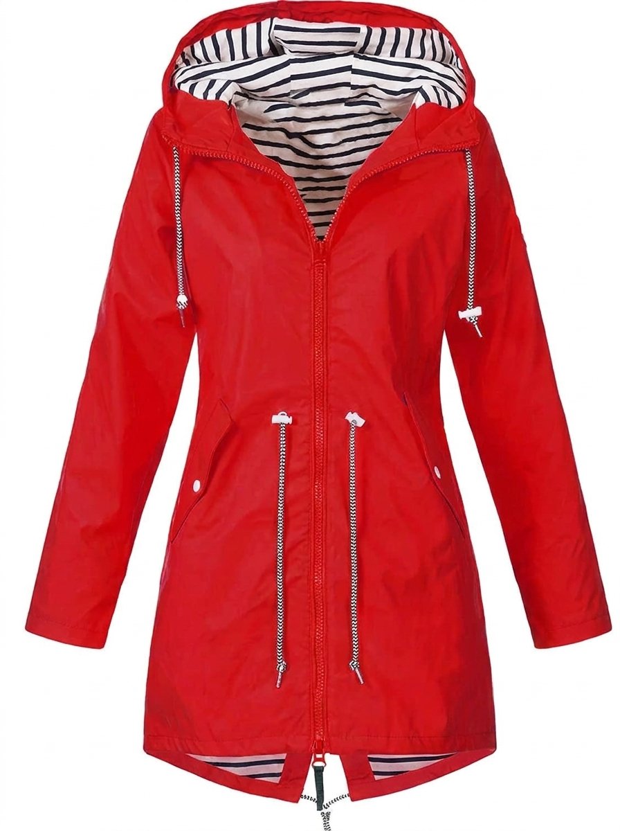 Striped Rain Jacket for Women - Hooded Lightweight Nylon Raincoat