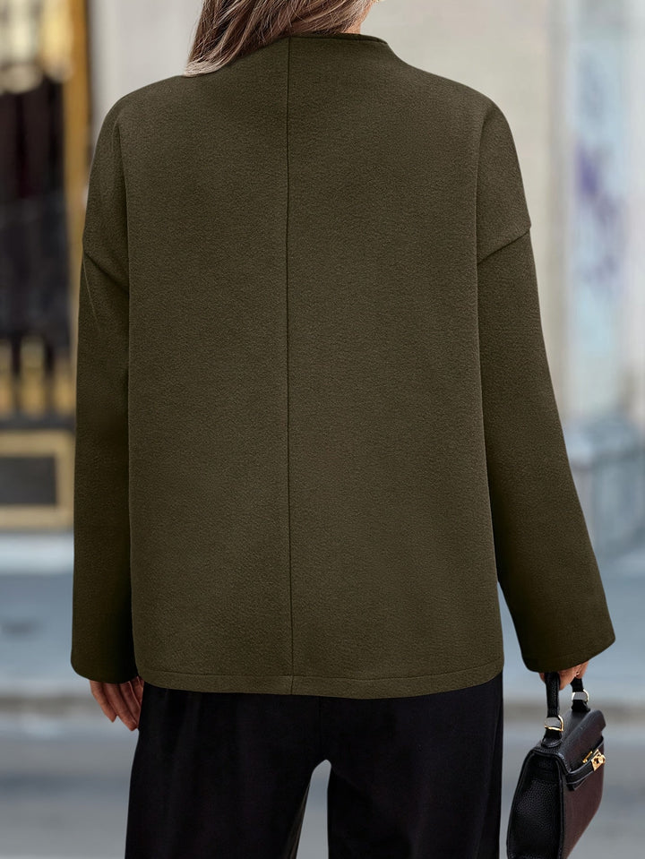 Dark Green Fleece Pea Coat for Women - Double Breasted Relaxed Coat