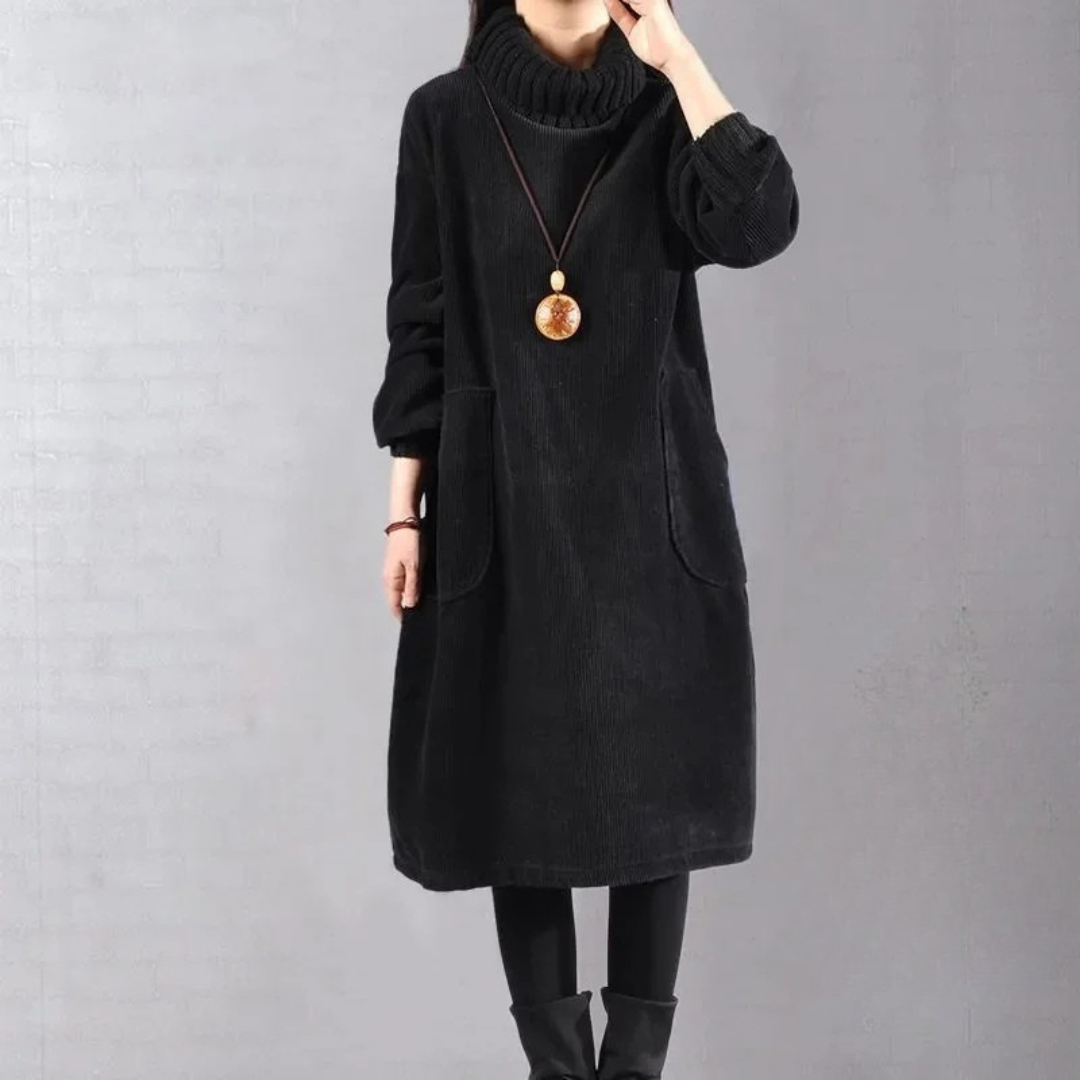 Turtleneck knit midi sweater dress for women
