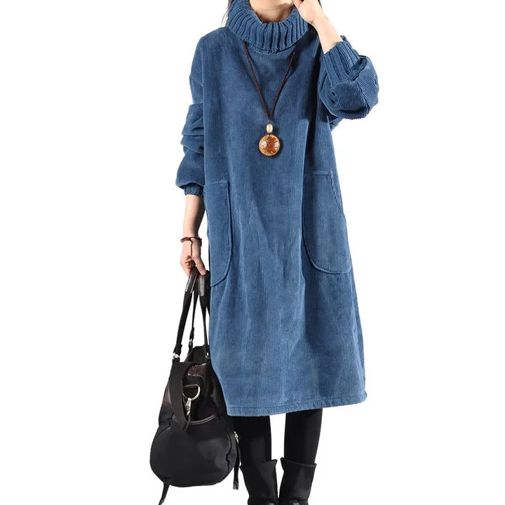 Turtleneck knit midi sweater dress for women