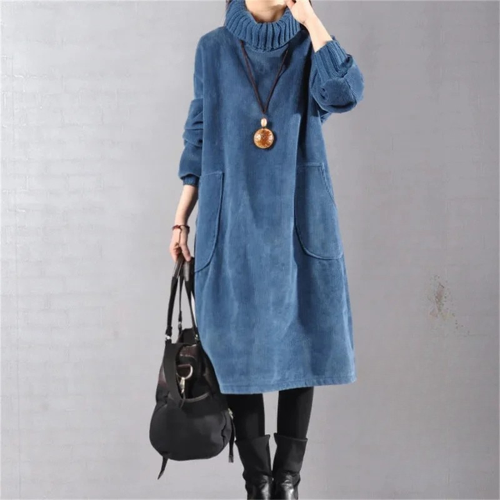 Turtleneck knit midi sweater dress for women