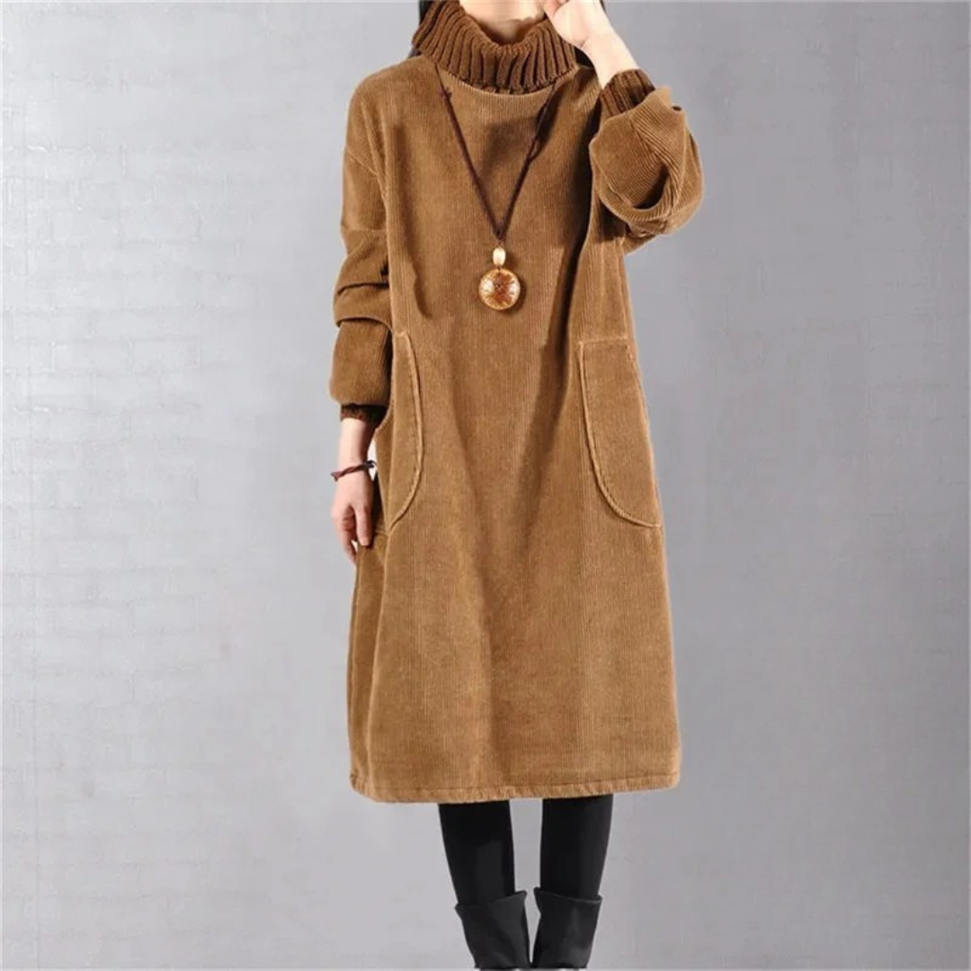Turtleneck knit midi sweater dress for women