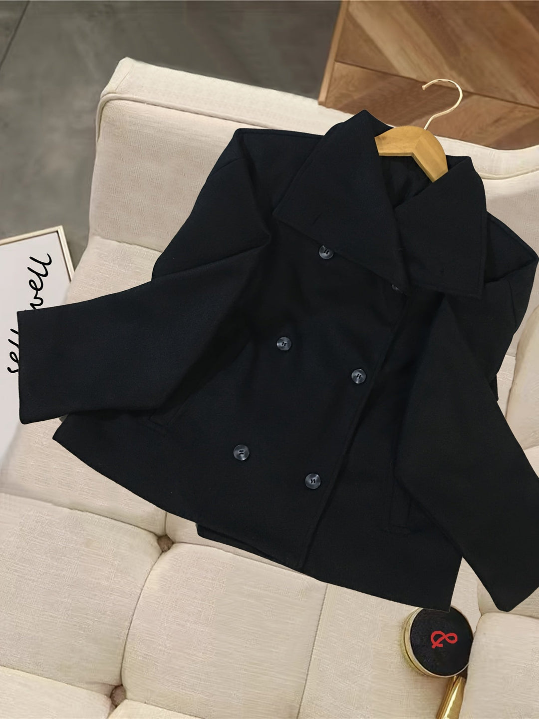 Short Wool Pea Coat for Women - Notch Lapel Double Breasted Jacket