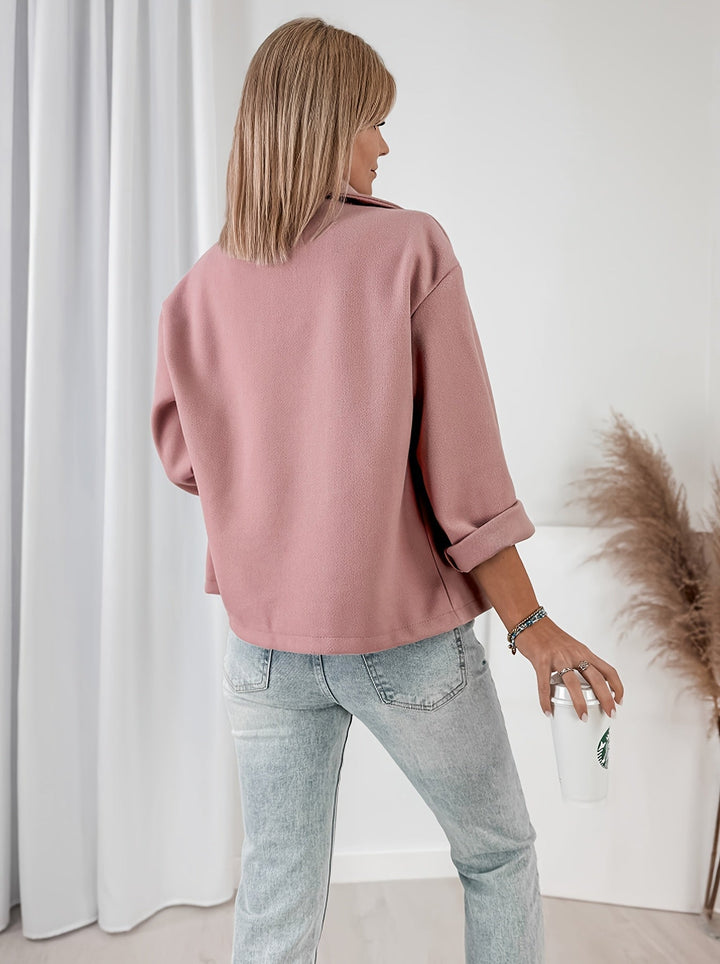Pink Cropped Pea Coat for Women - Double Breasted Brushed Winter Coat