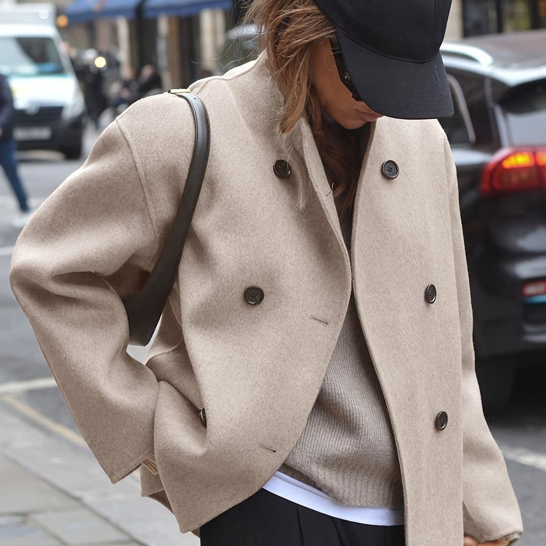Wool Pea Coat for Women - Oversized Double Breasted Winter Coat