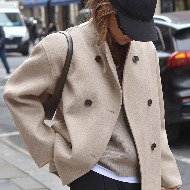 Wool Pea Coat for Women - Oversized Double Breasted Winter Coat