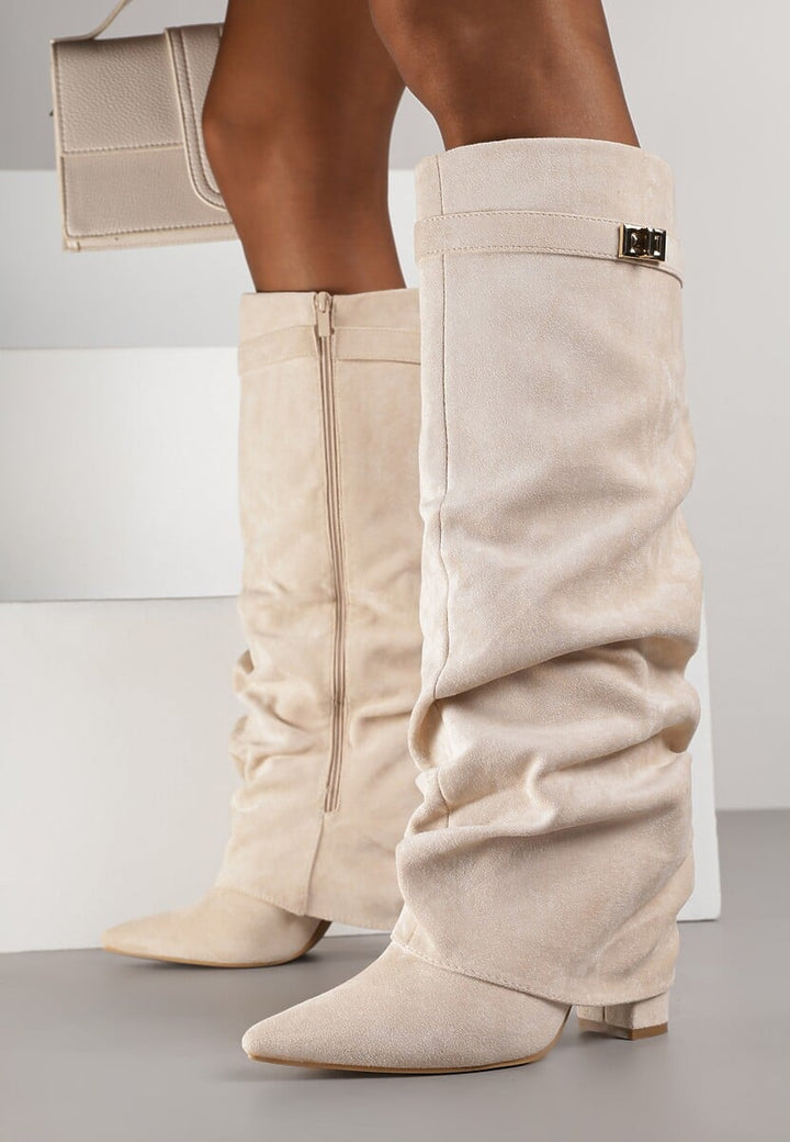 Women's low heel ruched knee-high slouch boots - view 11