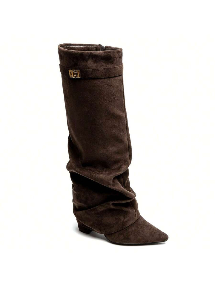 Women's low heel ruched knee-high slouch boots - view 21