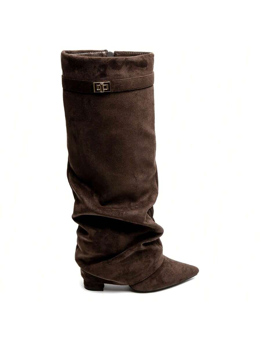 Women's low heel ruched knee-high slouch boots - view 23