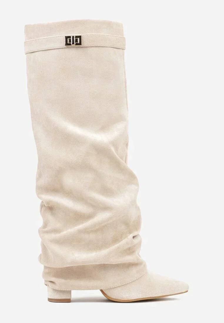 Women's low heel ruched knee-high slouch boots - view 26