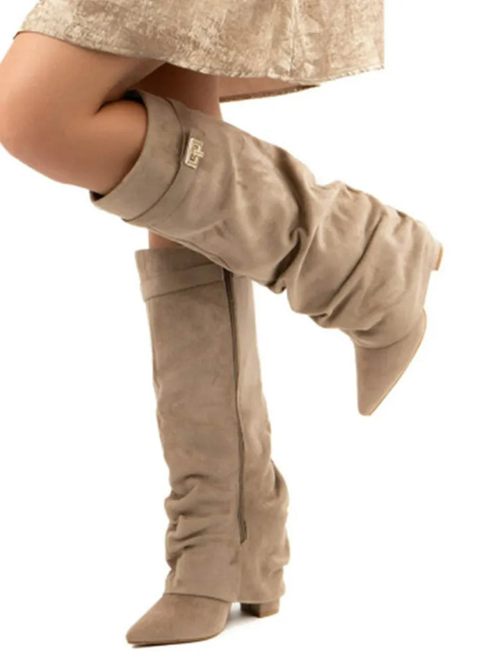 Women's low heel ruched knee-high slouch boots - view 5