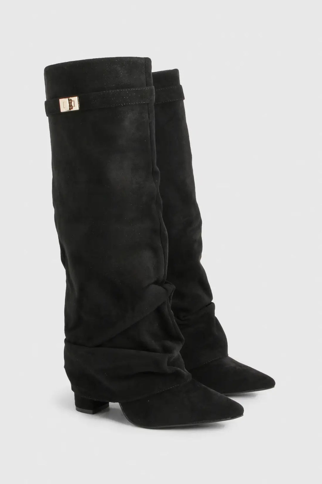 Women's low heel ruched knee-high slouch boots - view 9