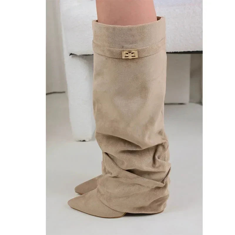 Women's pointed toe knee-high slouch boots - view 1