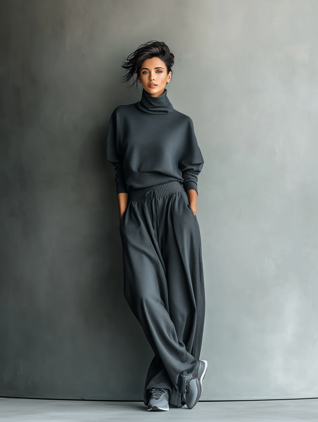 Women's  Set with High Neck and Wide Leg Pants