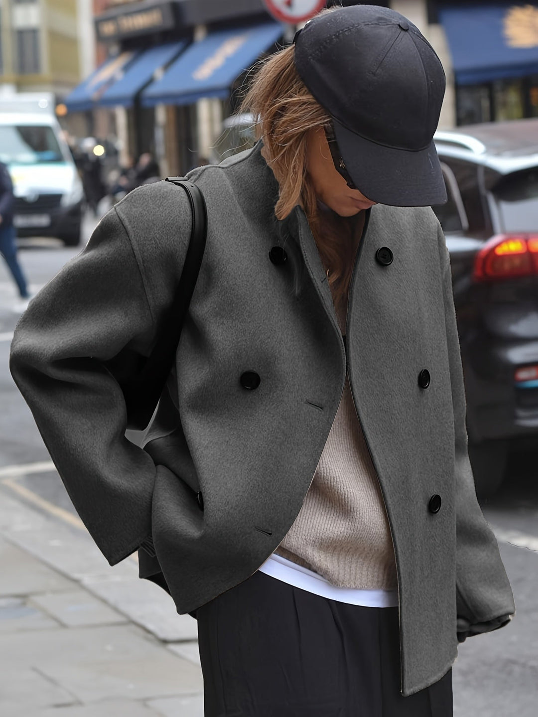Wool Pea Coat for Women - Oversized Double Breasted Winter Coat