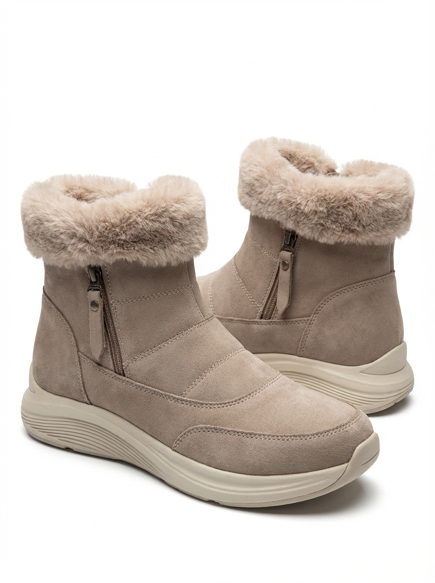 Faux Fur Lined Winter Ankle Boots for Women Side Zipper Wide Toe Box