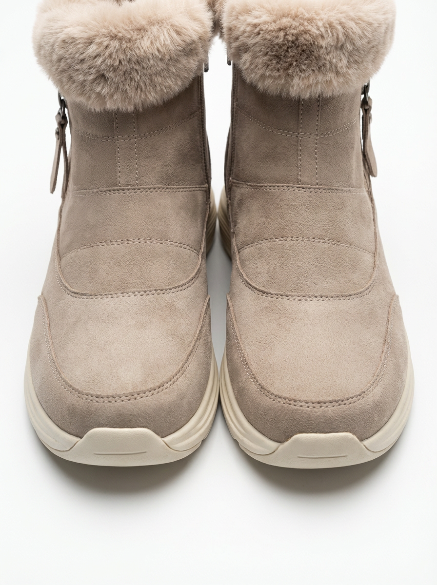 Faux Fur Lined Winter Ankle Boots for Women Side Zipper Wide Toe Box